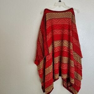 Novica red beige abstract knit poncho cover up sz OS